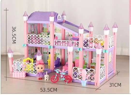 

53.5*36.5*31cm DIY Family Doll House Toy Dollhouse Accessories With Miniature Furniture Dollhouse Toys For Girl Gifts