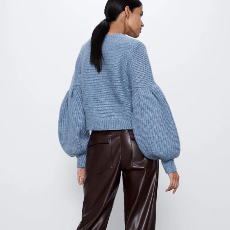 DEAT 2020 new spring fashion women clothes round neck pullover lantern sleeves knitting sweaters WK56405 | Женская одежда