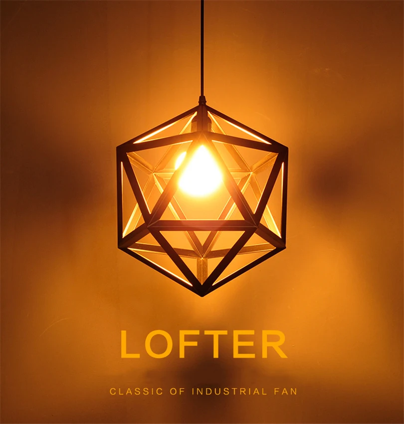 American Vintage Loft Diamond Metal Pendant Lights for Living Room Kitchen Industrial Led Hanging Lamp Home Decor Light Fixtures
