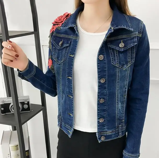 2020 Для женщин куртка высокое качество Весна и осень новые вышитые джинсовая
