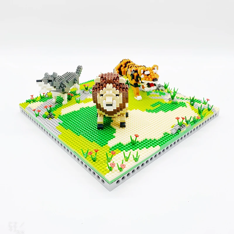 

2010pcs 6630 Animal World Lion Tiger Wolf Flower Meadow 3D Model DIY Mini Diamond Blocks Bricks Building Toy for Children no Box