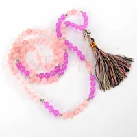 8mm natural 108 knot pink crystal amethyst beads silver buddha head necklace emotional all saints day national style yoga diy