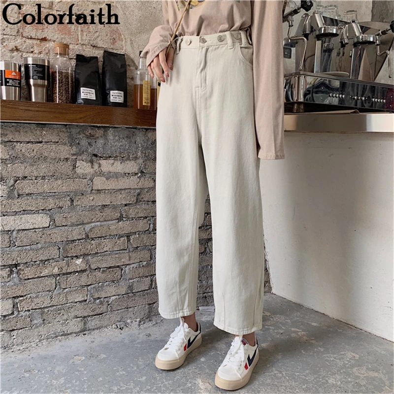 Colorfaith/Новинка года; женские джинсы на молнии; прямые джинсы для мальчиков в Корейском стиле; брюки до щиколотки с высокой талией; женские джинсы из денима; J9049