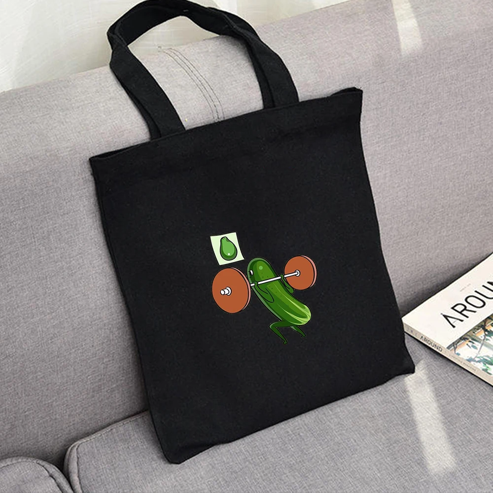 

New Unisex College Canvas Shopping Bags Fashion Casual Avocado Letters Cartoon Printing Large Capacity White Totes Print Bags