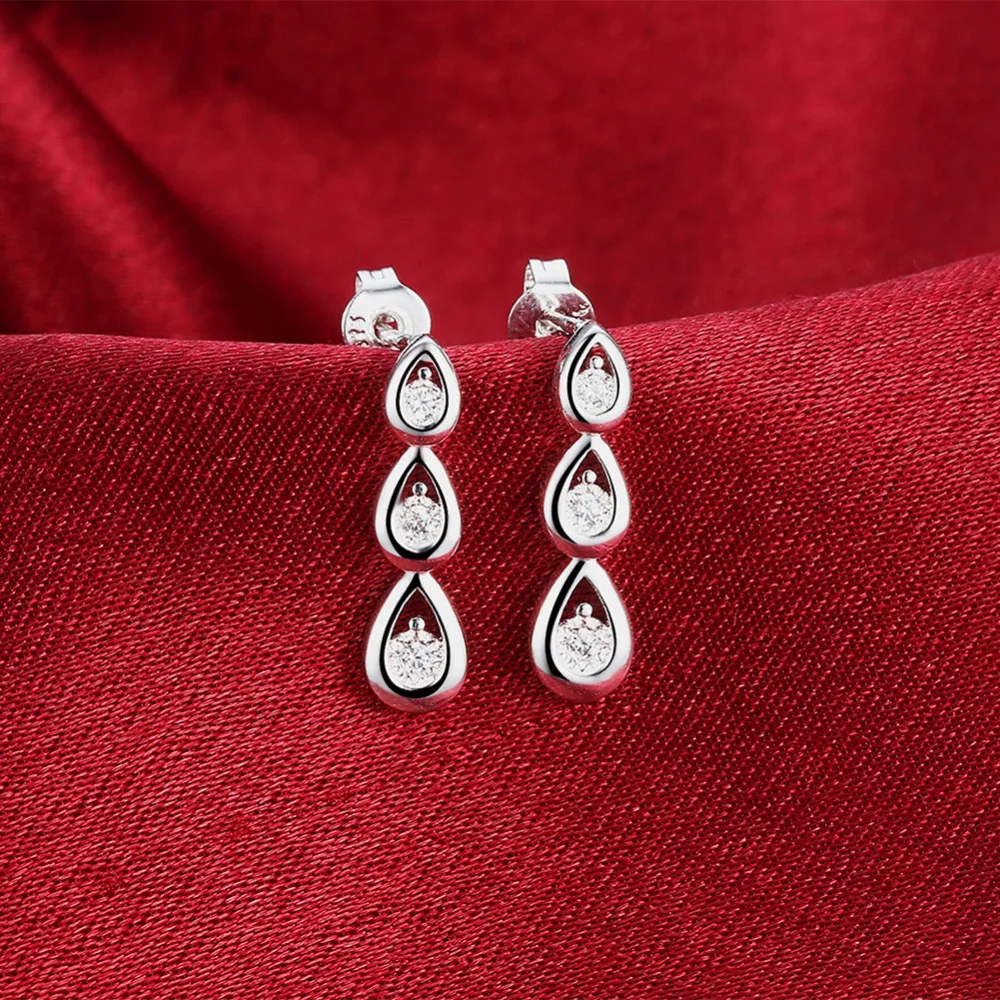 

TE383 925 Sterling Silver Water Drop Zirconia stone Earring For women Engagement