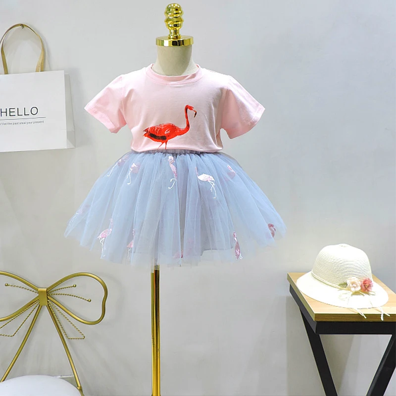 Топы с Фламинго + платье пачка 2 шт. на день рождения для девочек детские платья
