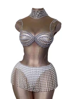 sexy pearl bodysuit novelty women jumpsuits party birthday sexy outfit nightclub dj dance show catwalk costume