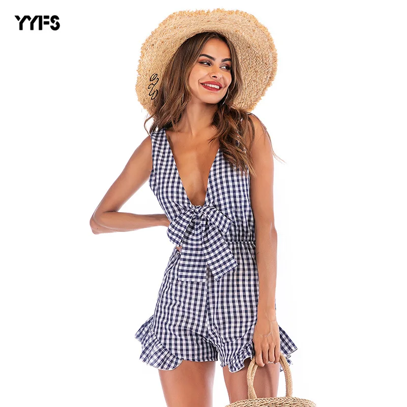 

Sexy Lattice Low Chest Bodysuits Fashion V-neck Backless Bodysuit Women New Summer High Waist Playsuit Casual One Piece