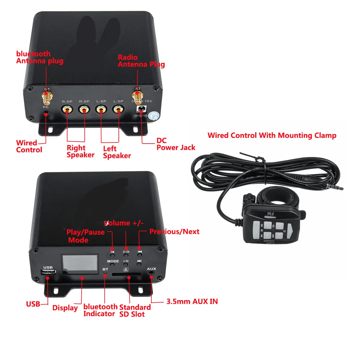 1000 Вт аудио ATV UTV Музыка MP3 4-канальный усилитель колонки Bluetooth AUX FM радио SD карта USB