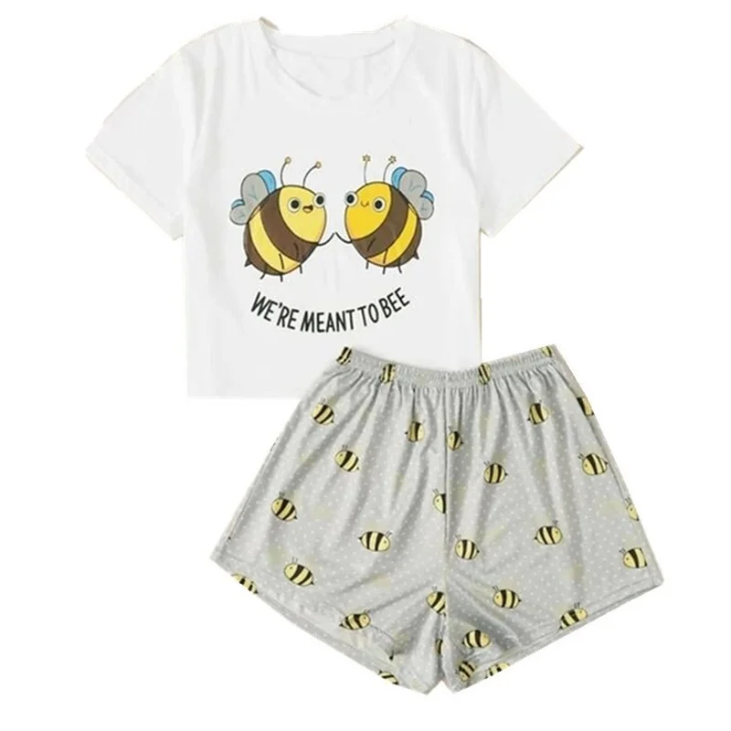 

Woman Pajama Set Cow Print Cartoon White Round Neck Pullover Short Sleeve Coat Shorts Two-piece Ladies Pajama Set Femme 2021 New