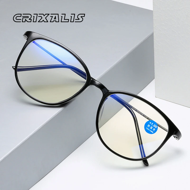 

CRIXALIS Fashion Round Computer Reading Glasses Women Anti Fatigue Men's Blue Light Blocking Glasses For Sight Optical Eyewear