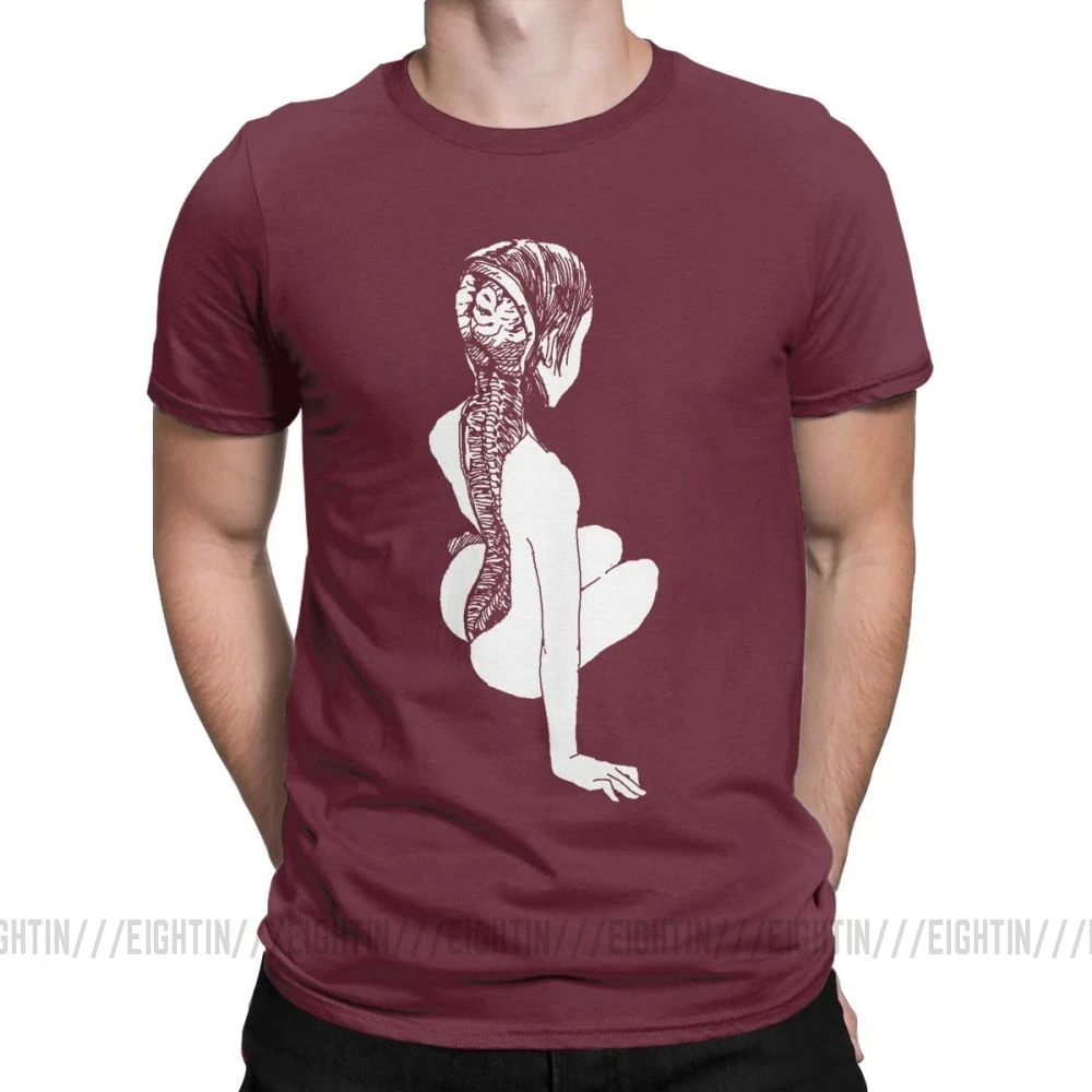 Burgundy Junji Ito, аниме, жуткая манга, японский ужас, Kawaii, милые футболки для девочек, мужские вечерние топы, Винтажная футболка, хлопковая Футболка с круглым вырезом - Цвет: Burgundy
