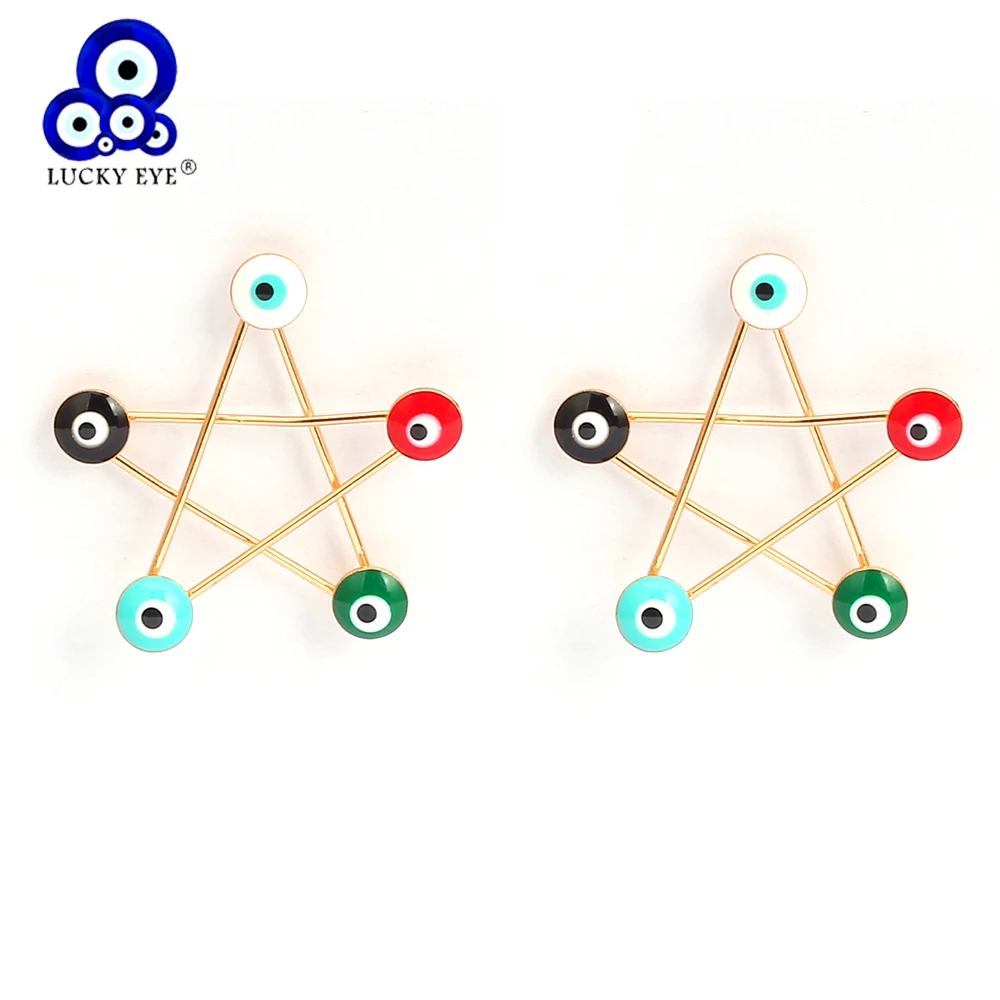 Серьги гвоздики Lucky Eye в форме звезды и сглаза медные серьги золотого цвета