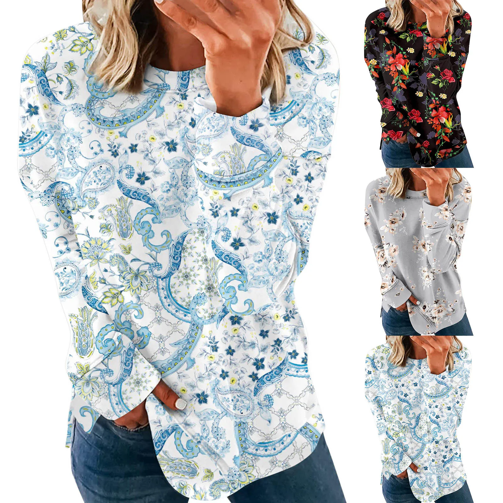 

Удобный Женский Повседневный Свободный Топ с круглым вырезом и длинным рукавом с буквенным принтом топы с длинными рукавами Повседневные ж...