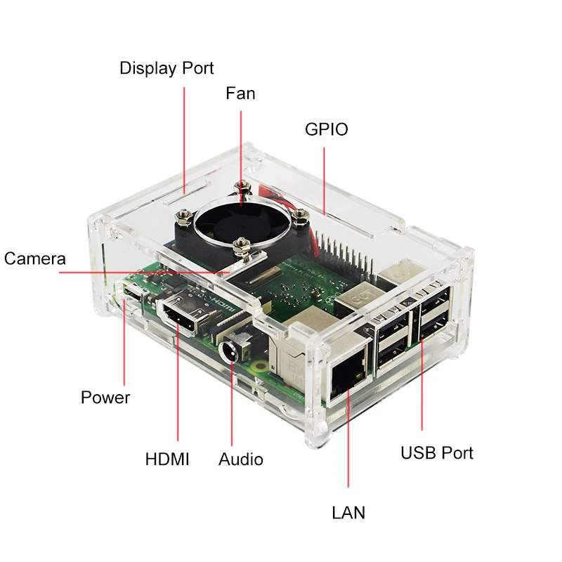 Для Raspberry Pi 3 Model B + (плюс) акриловый чехол прозрачный корпус коробки охлаждающий