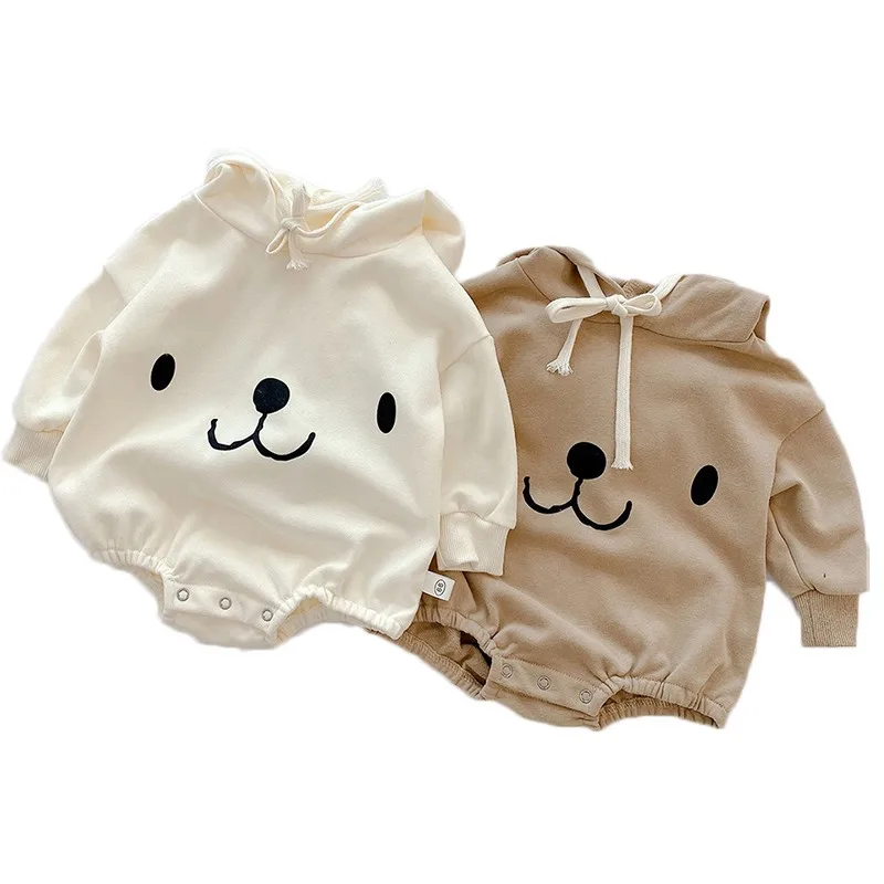 

2021 Spring New Cute Cartoon Bear Hooded Bodysuits For Baby Boys And Girls Cotton Toddler Onesie Kids Baby Jumpsuits