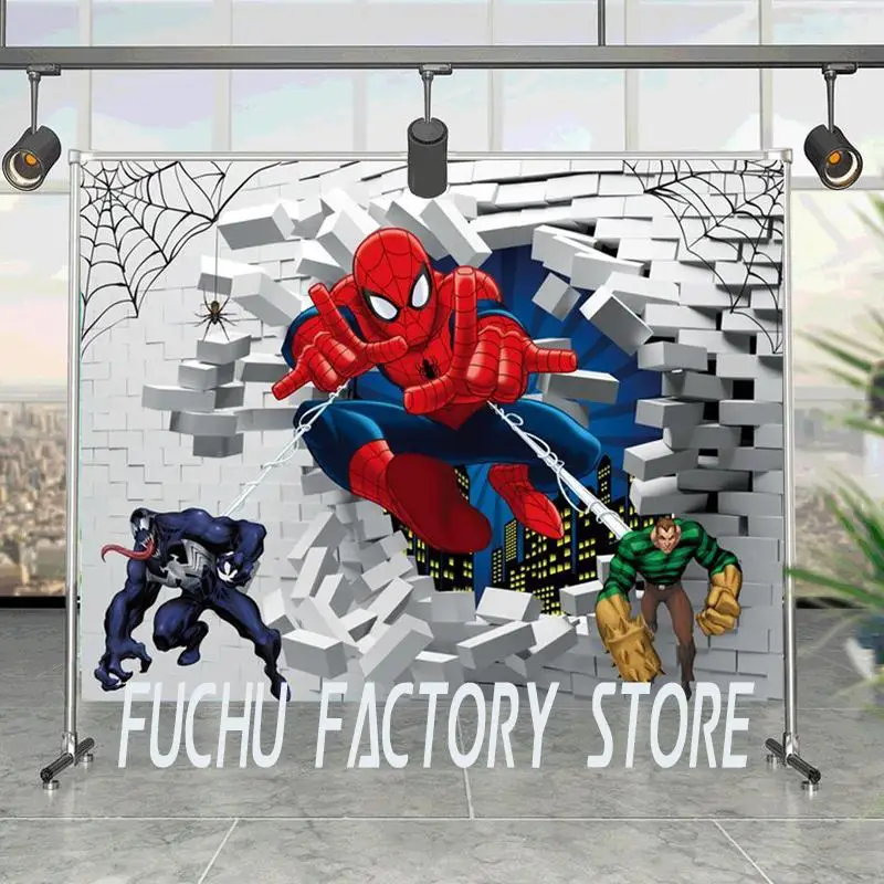 

Cartoon Superheroes Penetrate The Wall Background Boys Birthday Party Decoration Photography Studio Photo Digital Backdrop Cloth