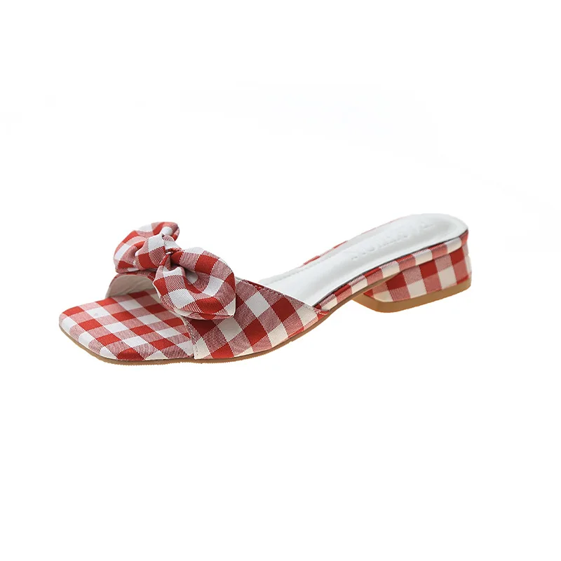 

Square heel Female Shoes Slippers Soft Low Butterfly-Knot Luxury Slides Block 2021 Comfort Designer Summer PU Sewing Fashion Hoo