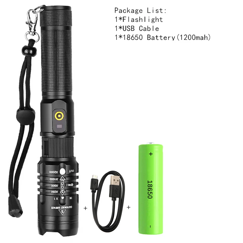 Package B Высоколюминесцентные USB Фонари тактический фонарь XHP50 P50 сильный перезаряжаемый портативный наружный фонарик лампа вход/выход power Bank - Испускаемый цвет: Package B