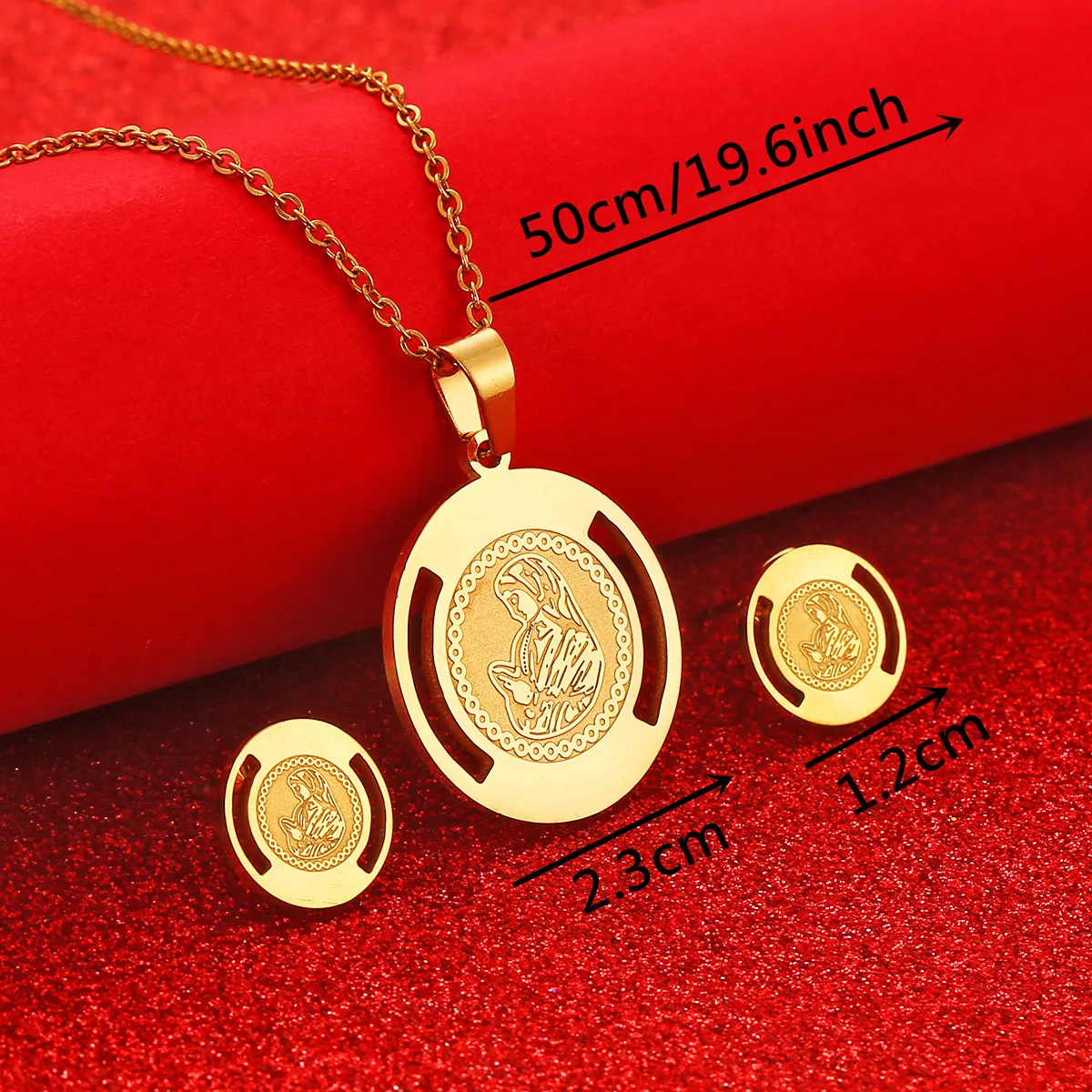 Золотой цвет ожерелье Девы Марии серьги для женщин и мужчин церковь Христианская