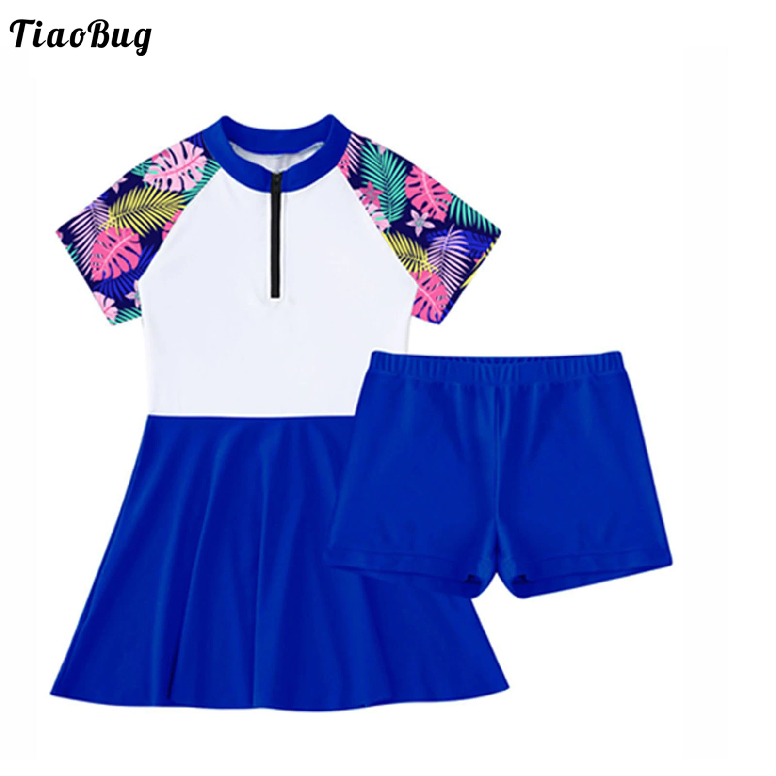 2 шт. детский купальник с коротким рукавом и молнией спереди до колена - купить по