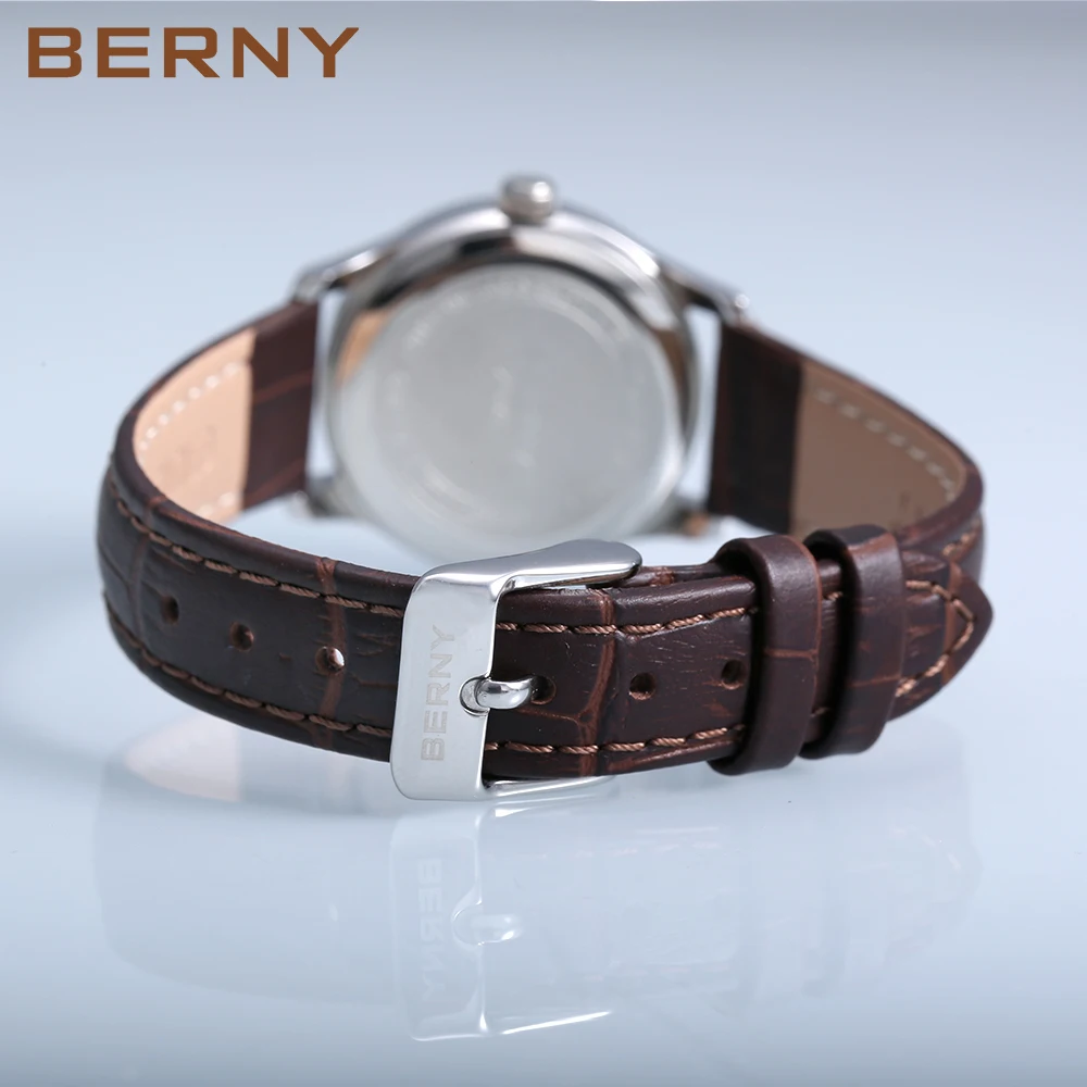 BERNY Quartz Watch for Women Fashion & Casual Simple Dial Leather Bracelet Ladies Clock 3ATM Waterproof Watch Relogio Feminino. enlarge