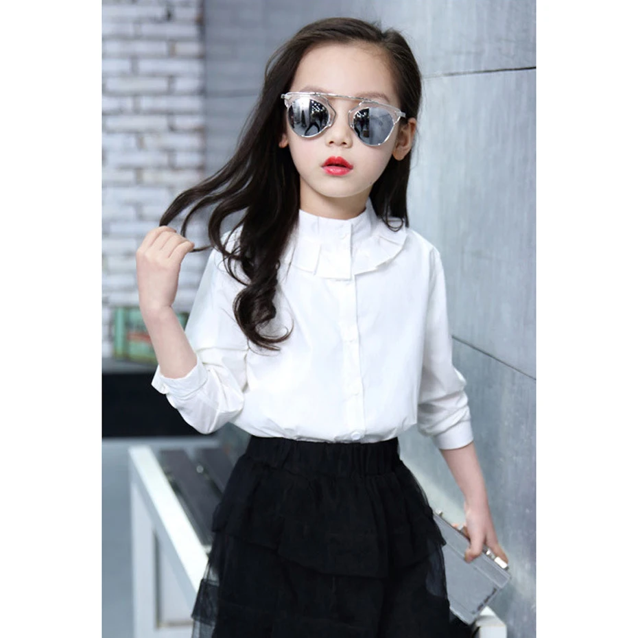 Girls White Blouse Solid For Peter Pan Collar Shirt Spring Autumn Fashion Children's Costumes | Детская одежда и обувь