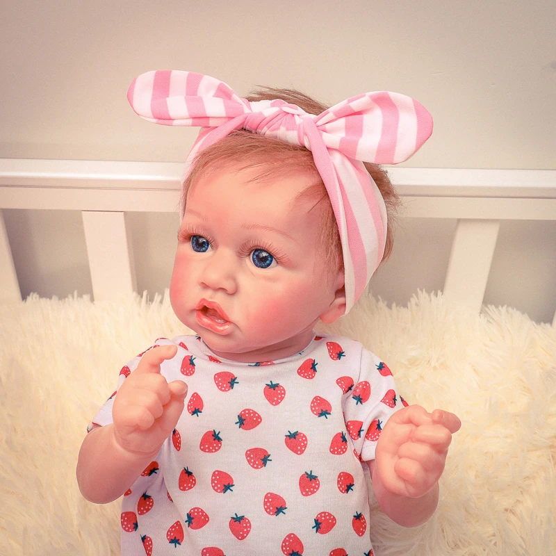 

Realistic 22'' Reborn Baby Doll Strawberry With Crooked Mouth Full Silicone Body Lifelike Adorable Baby Reborn Doll Bonecas Toy