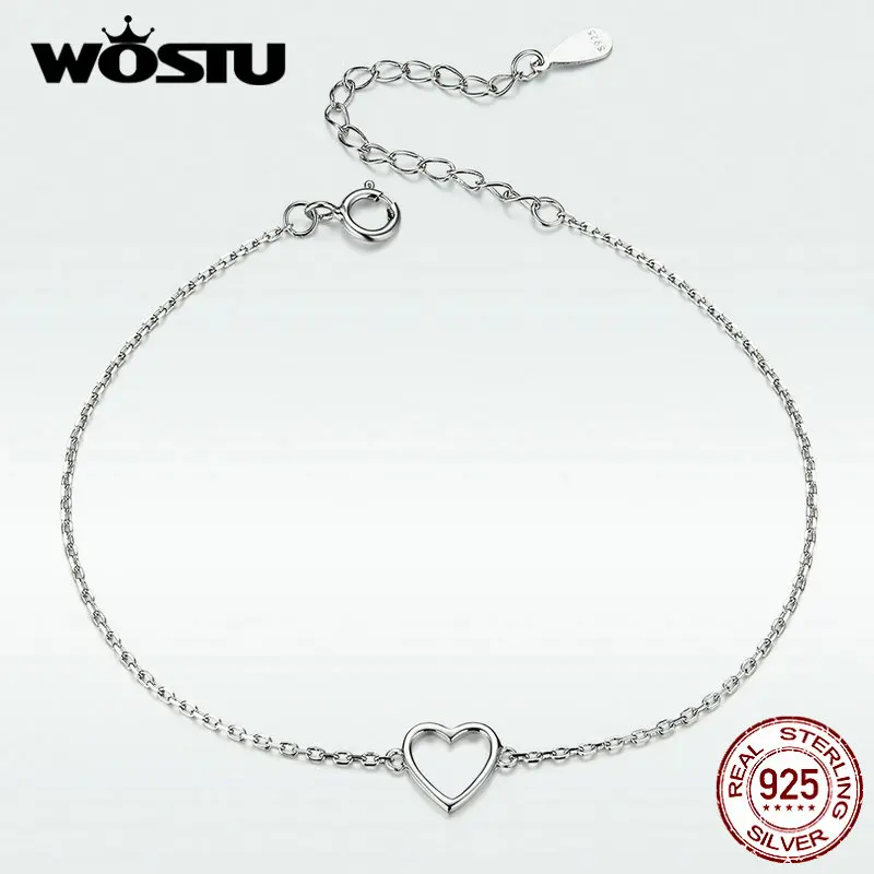 WOSTU S925 браслет в форме сердца 2020 Новое поступление 100% Настоящее серебро 925 пробы