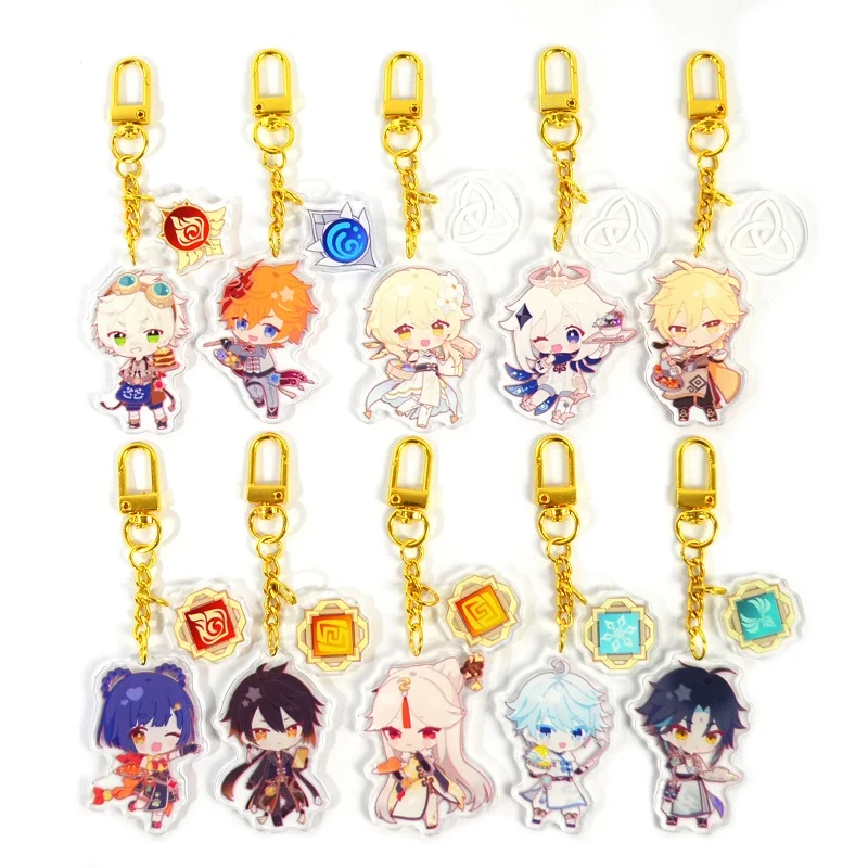 

Genshin Impact Vision Element Figure Keychain Cosplay Game Character Venti Zhongli Keqing Ganyu Kaeya Acrylic Anime Keyrings