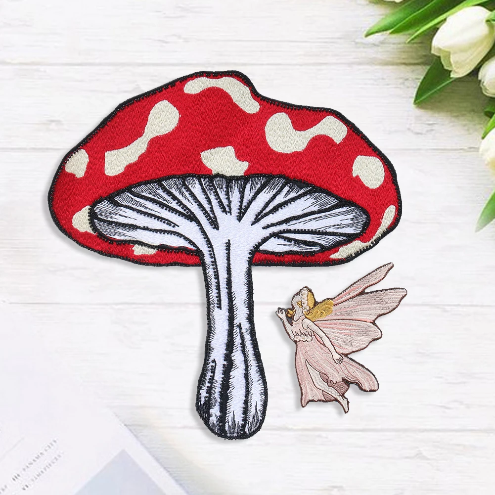 

Large Mushroom Fairy Embroidered Patch Applique Cartoon Patches Iron on Fabric Badge Garment Girls Dress DIY Apparel Accessories