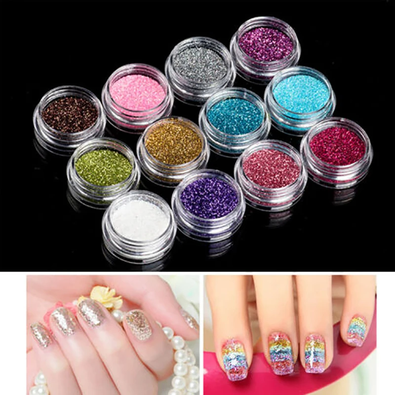 12 смешанных цветов случайные Блестящие Блестки для ногтей Советы Дизайн
