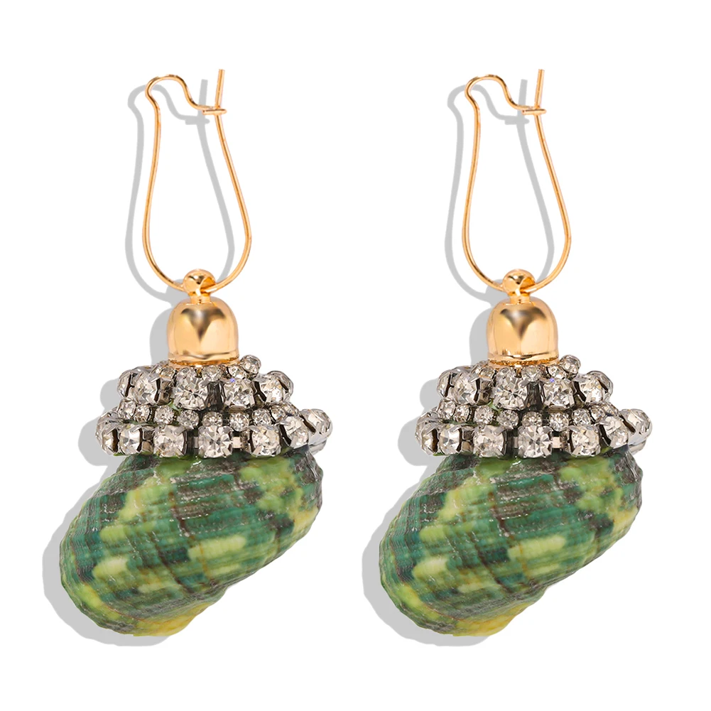 2020 Boho Chic Large Shell with Rhinestone Drop Earrings for Women Ocean Beach Seashell Statement Summer Jewelry | Украшения и