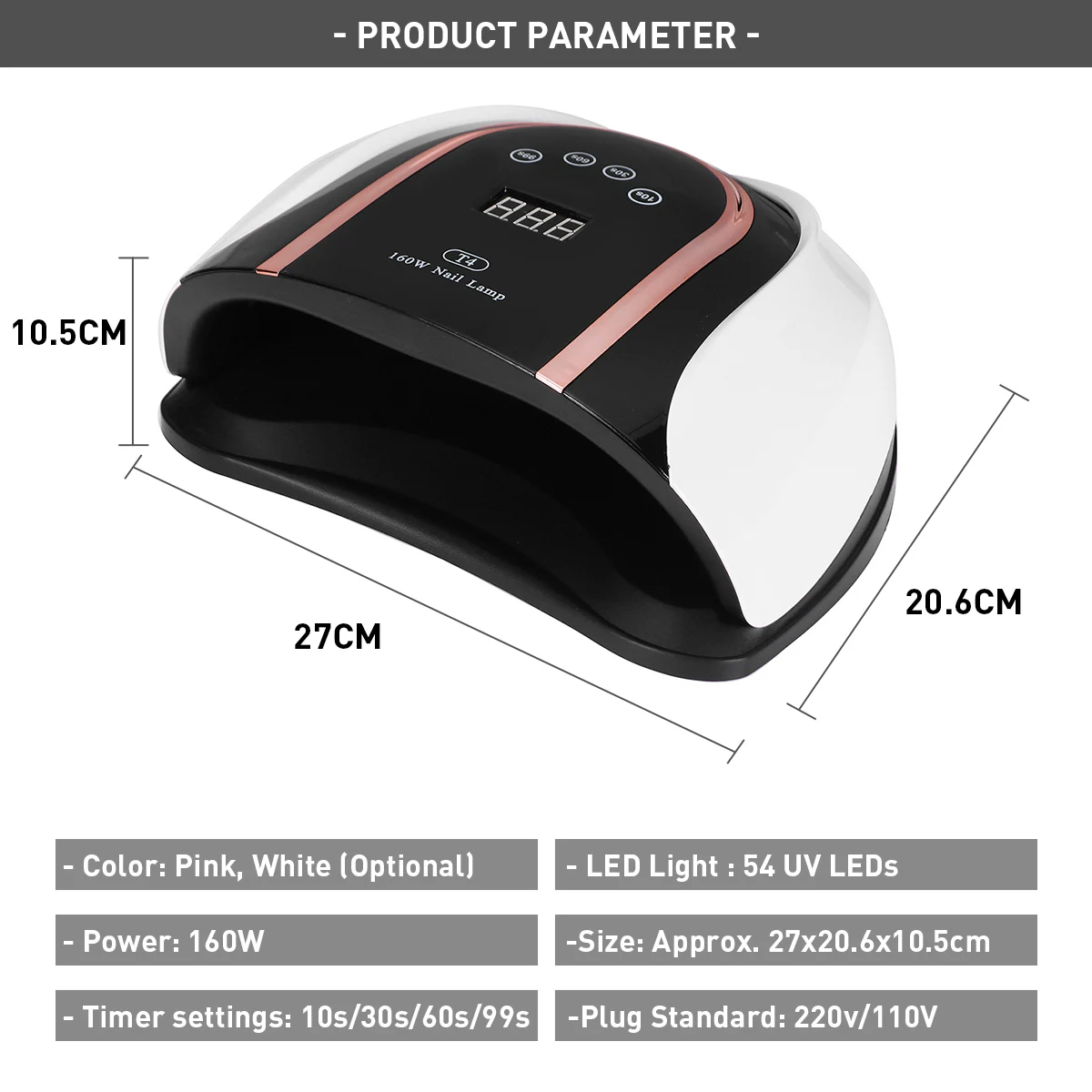 

Newest 54 UV LEDs Lamp Nail Dryer 160W Nail Dryer For All Gels Polish with Sun Light Timer 10/30/60/99s Smart Auto Sensor