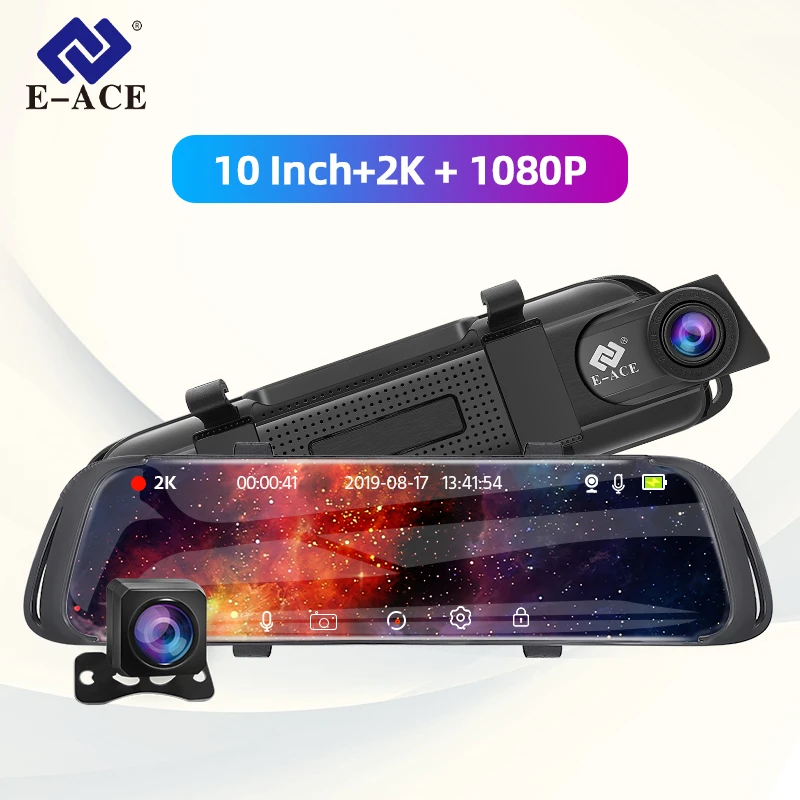 E ACE Автомобильный видеорегистратор FHD 1080P потоковый медиа зеркало заднего вида 2K