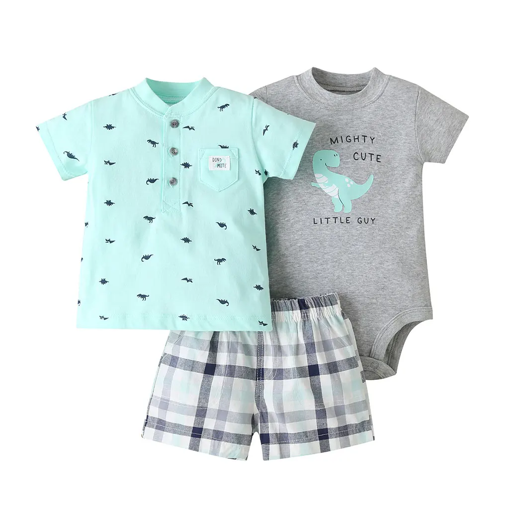 summer outfit for baby boy short sleeve T shirt tops+bodysuit+shorts newborn girl clothes set new born clothing suit 2021 | Детская