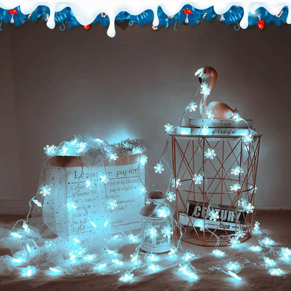 Christmas Decorations Frozen Snowflakes LED Fairy String Lights Artificial Snow Flakes 100 LEDs For Home Tree Frozen Party Decor