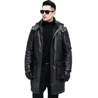 leather jackets 2021 new winter male casual hooded cowhide down coat business men long thick warm plus size outerwear