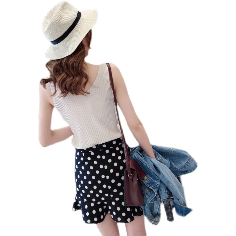 

19880 V-neck vertical stripe slim solid color knitted vest