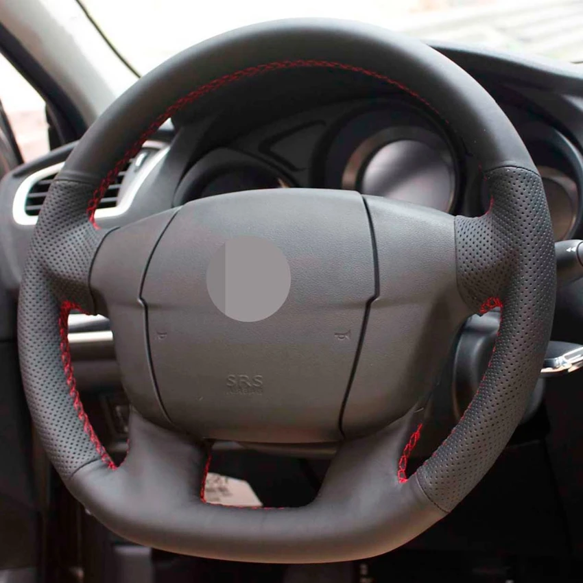 Рука сшитый черный искусственная кожа ПУ Чехлы рулевого колеса автомобиля чехол