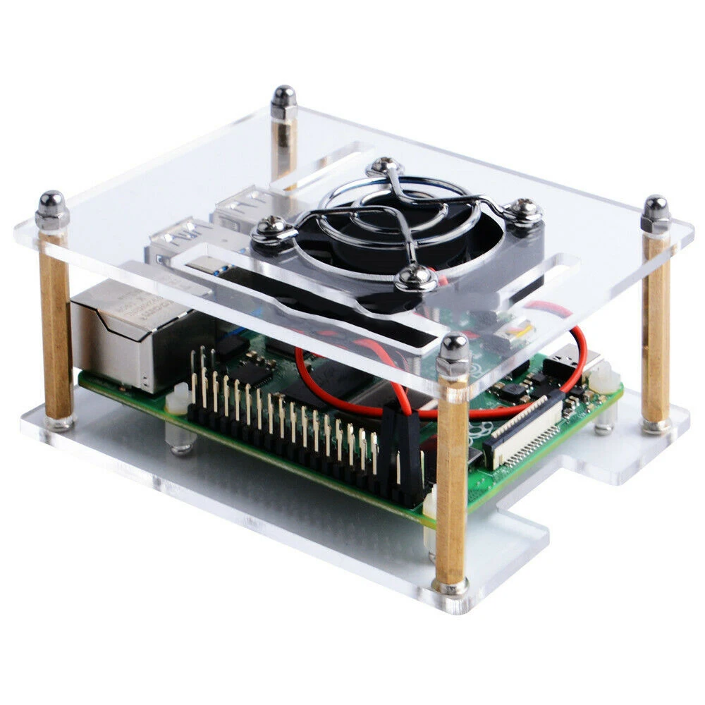Фото Радиаторы для Raspberry Pi 4B/3/2B/B + новый дизайн акриловый корпус с охлаждающим Радиаторы для Raspberry Pi 4B/3/2B/B + новый дизайн акриловый корпус с охлаждающим