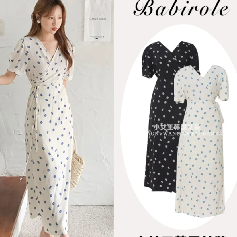 

Женское шифоновое платье, элегантное приталенное платье во французском стиле с цветочным принтом и V-образным вырезом, с пышными короткими ...