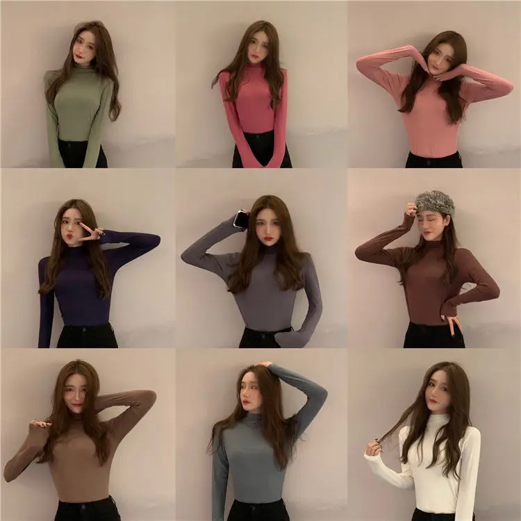 

Ladies elegant half-high neck bottoming shirt, women's autumn and winter new style, thick temperament, slim long-sleeved T-shirt