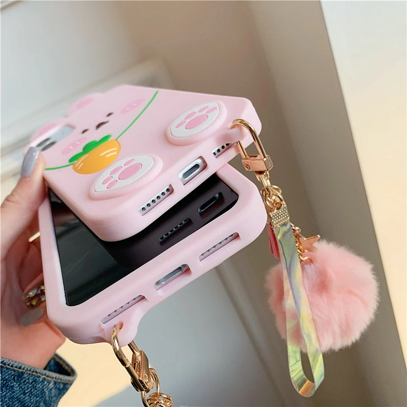 

Cute Cartoon Backpack Rabbit Carrot Phone Case For iphone 12Pro MAX 11Pro MAX XS MAX XR 7 8 Plus 3D Rabbit Ears Matte Soft Cover