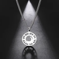 my shape sun moon round pendant necklaces for women men stainless steel necklace choker link chain fashion male jewelry amulet