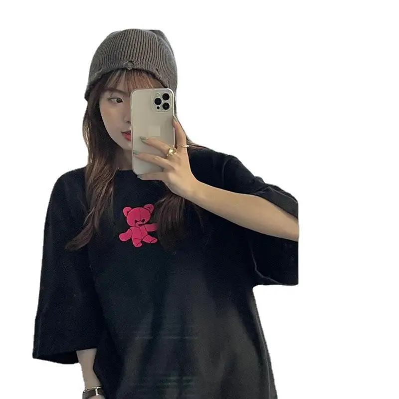 

Cute Bear Print Women T Shirt New Summer Lady Tops Fashion Streetwear Female Tshirts O-neck Casual Girls Student T-shirt