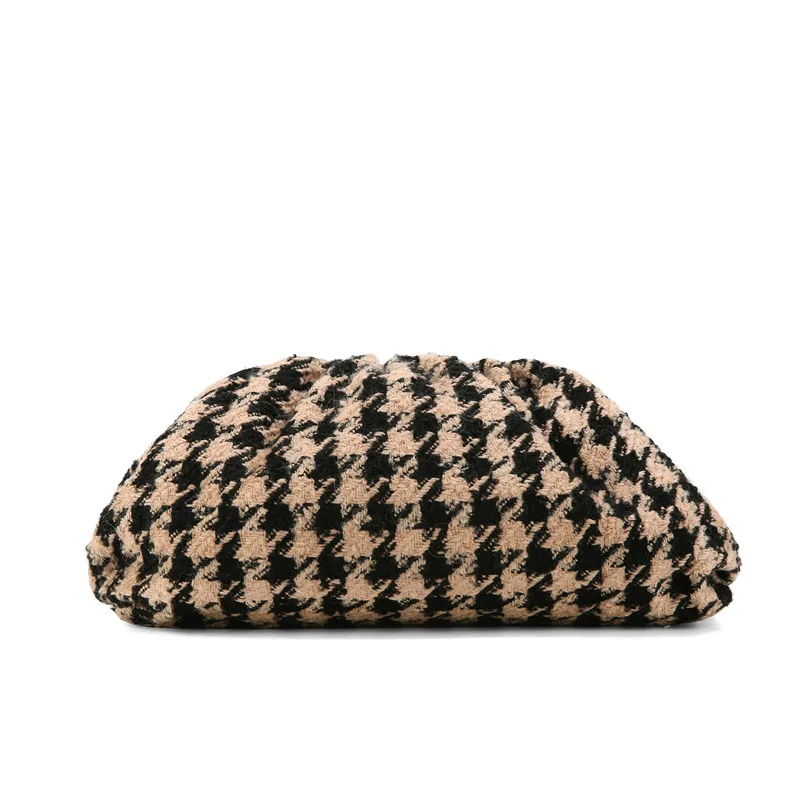 Day clutch tweed Evening party purse bag women large big small ruched pillow bag winter houndstooth plaid canvas pouch handbag