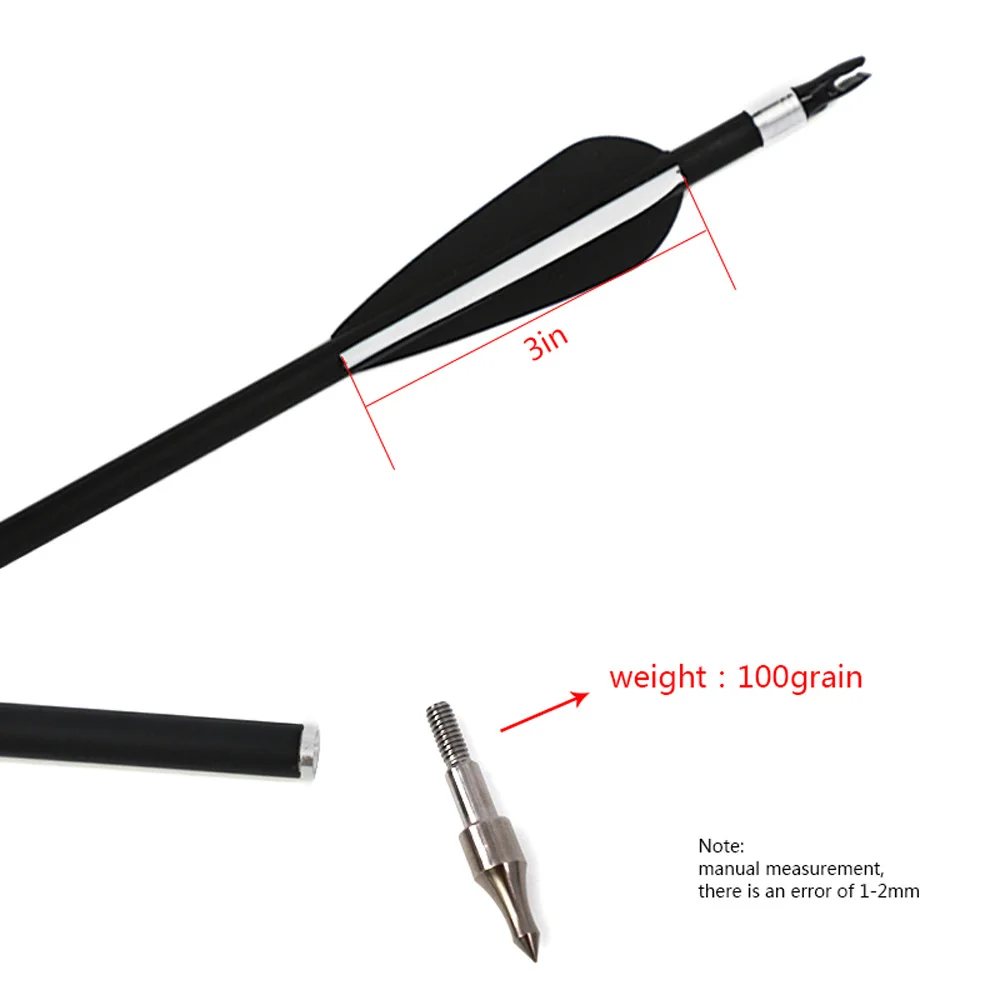 

12pcs Hunting Carbon Arrows 30inch Diameter 7.8mm 3Inch 2 Black 1 White Arrow Feather for Recurve Bow Archery