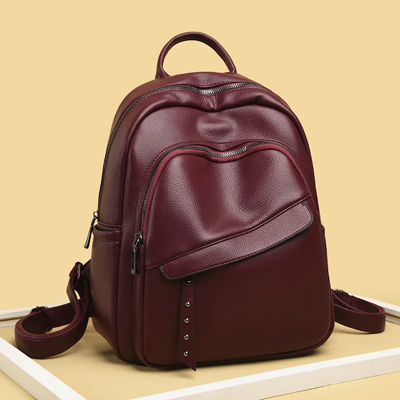 

Women's Brand Back Bag Large Capacity Travel Backpack 2021 Simple Big Size School Backpacks Quality Soft Leather Female Backpack