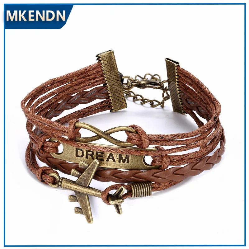 

Vintage Dream Airplane Multilayer Leather Bracelet Men Women Fashion Braided Handmade Rope Wrap Bracelets & Bangles Male Gift